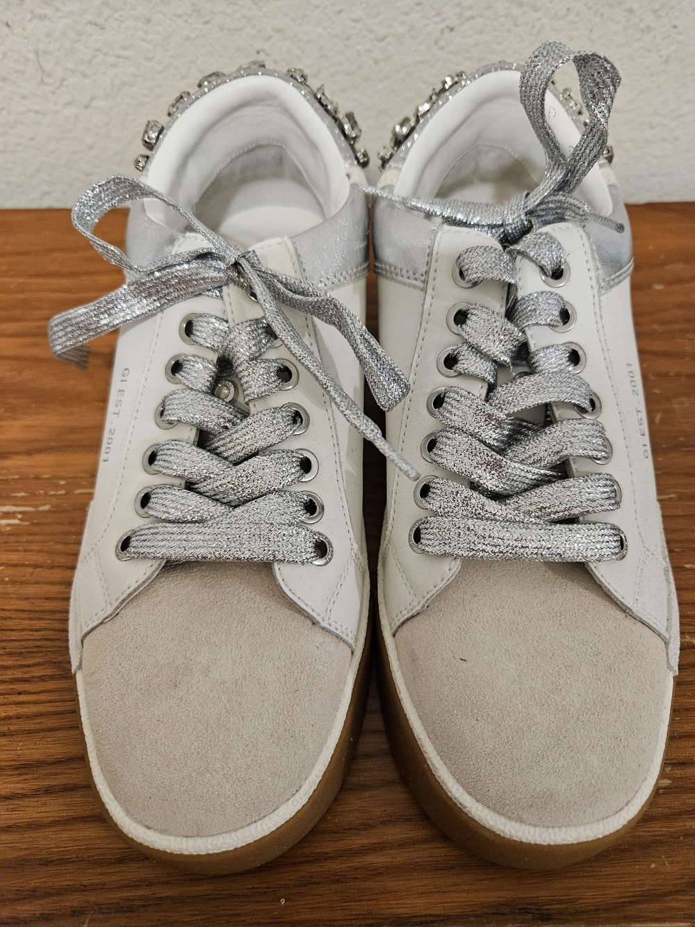 Gianni Bini White and Silver Accent Sneakers